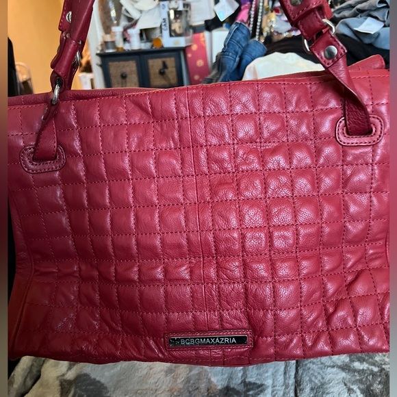 BCBG MAXAZRIA cranberry leather shoulder satchel bag $458 retail - Picture 2 of 10